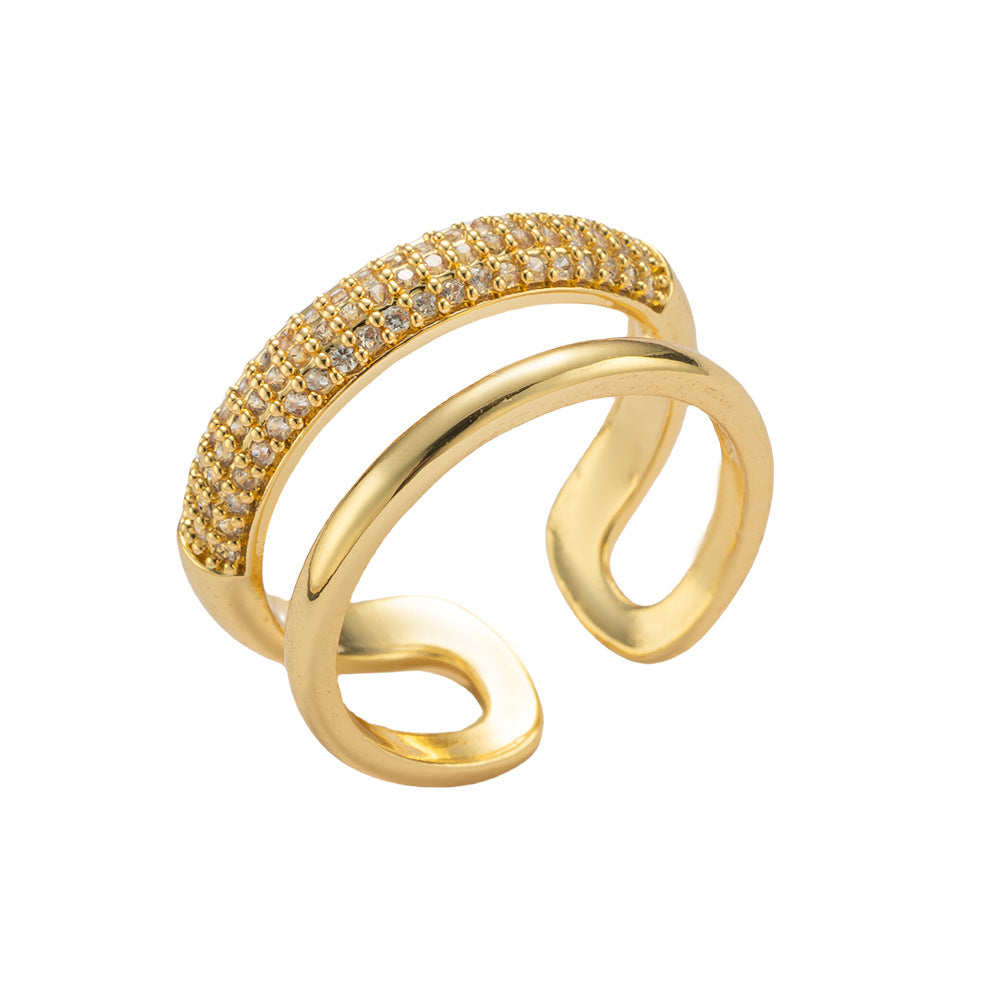 Minimalist Geometric Open Ring for Women with Zirconia Inlay on Gold-Plated Copper Base