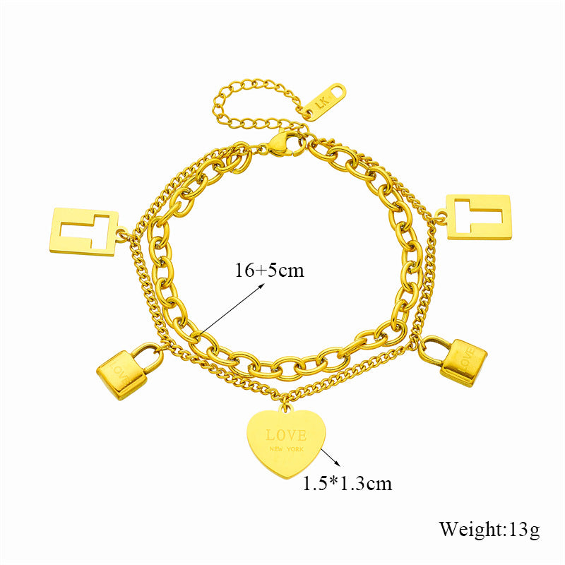 Minimalist Heart-Shaped Hollow-Out Engraved Pendant Necklace with Double-Layer Snake Chain in Stainless Steel