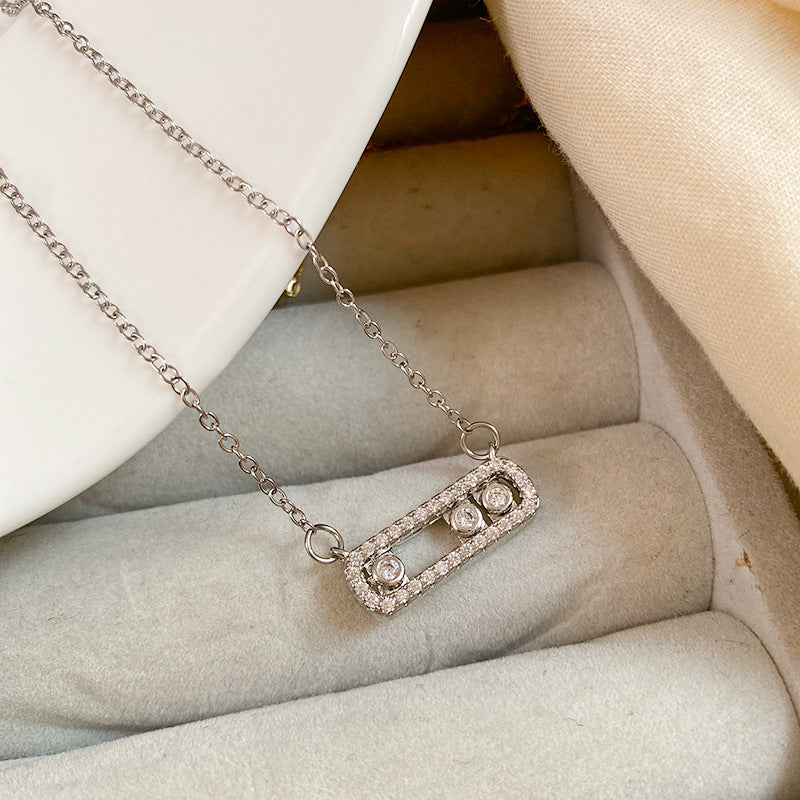 Minimalist Geometric Micro-set Cubic Zirconia Titanium Steel Paperclip Necklace