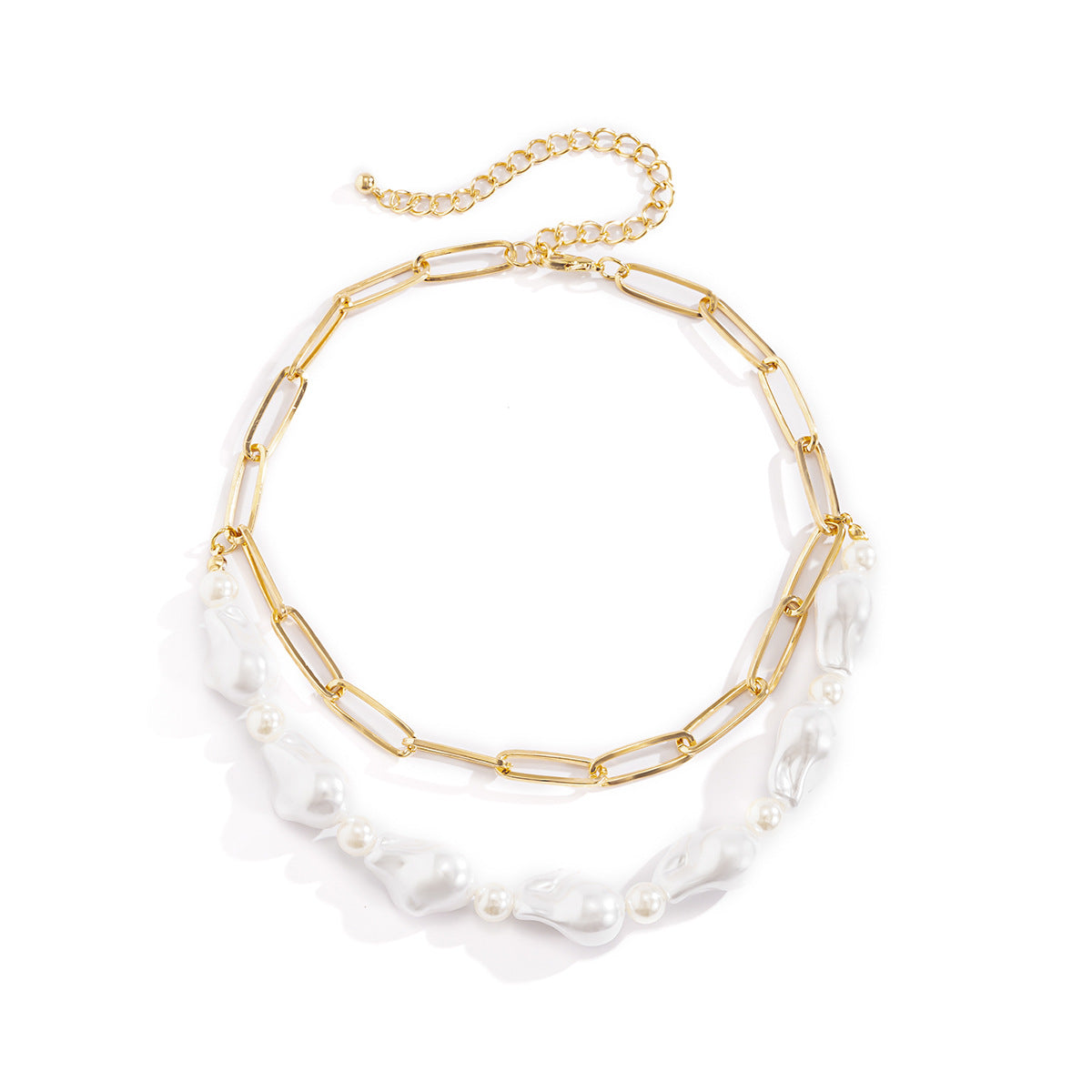 Minimalist Baroque-Inspired Multi-Layer Necklace with Cross Chain Design for Women, Electroplated Metal Pendant and Beaded Accent
