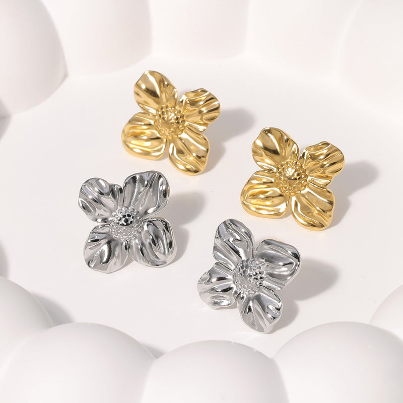 Pendientes minimalistas de titanio y acero para mujer, con formas geométricas de corazón y flores, de acero inoxidable galvanizado en tono frío, joyas de moda para la oreja