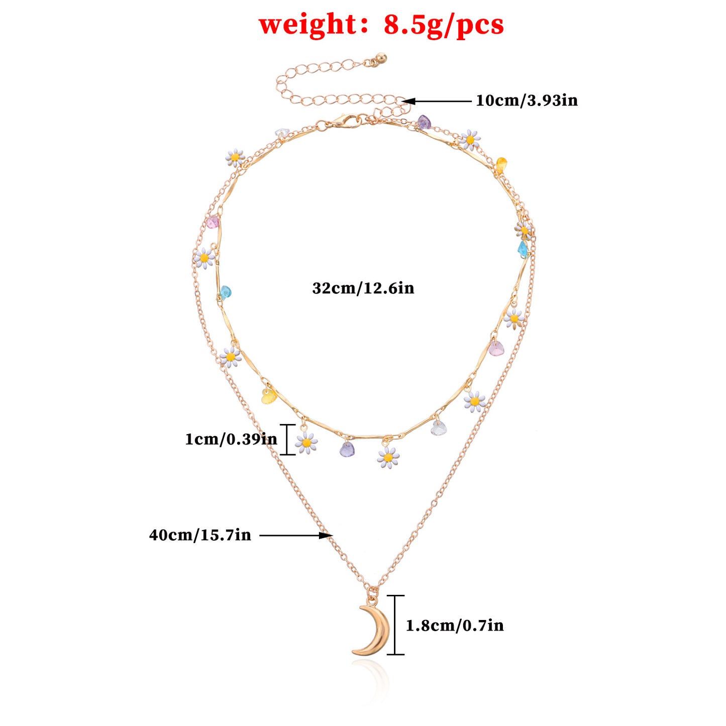 Women's Vintage Minimalist Moon Pendant Necklace with Floral Rhinestone, Alloy Plated Short Collar Chain