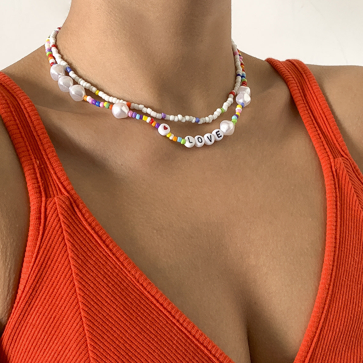 Minimalist Geometric Resin Pearl Letter Necklace for Women with Braided Pendant and Round Bead Chain