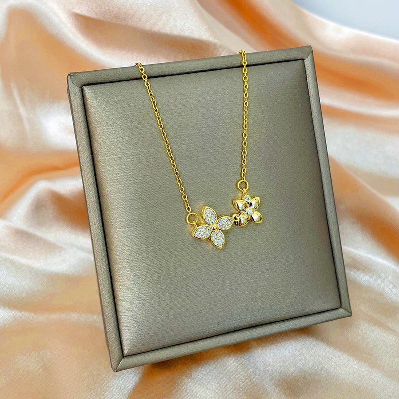 Minimalist Geometric Titanium Steel Necklace with Gold-Plated Copper Pendant and O-Chain for Women