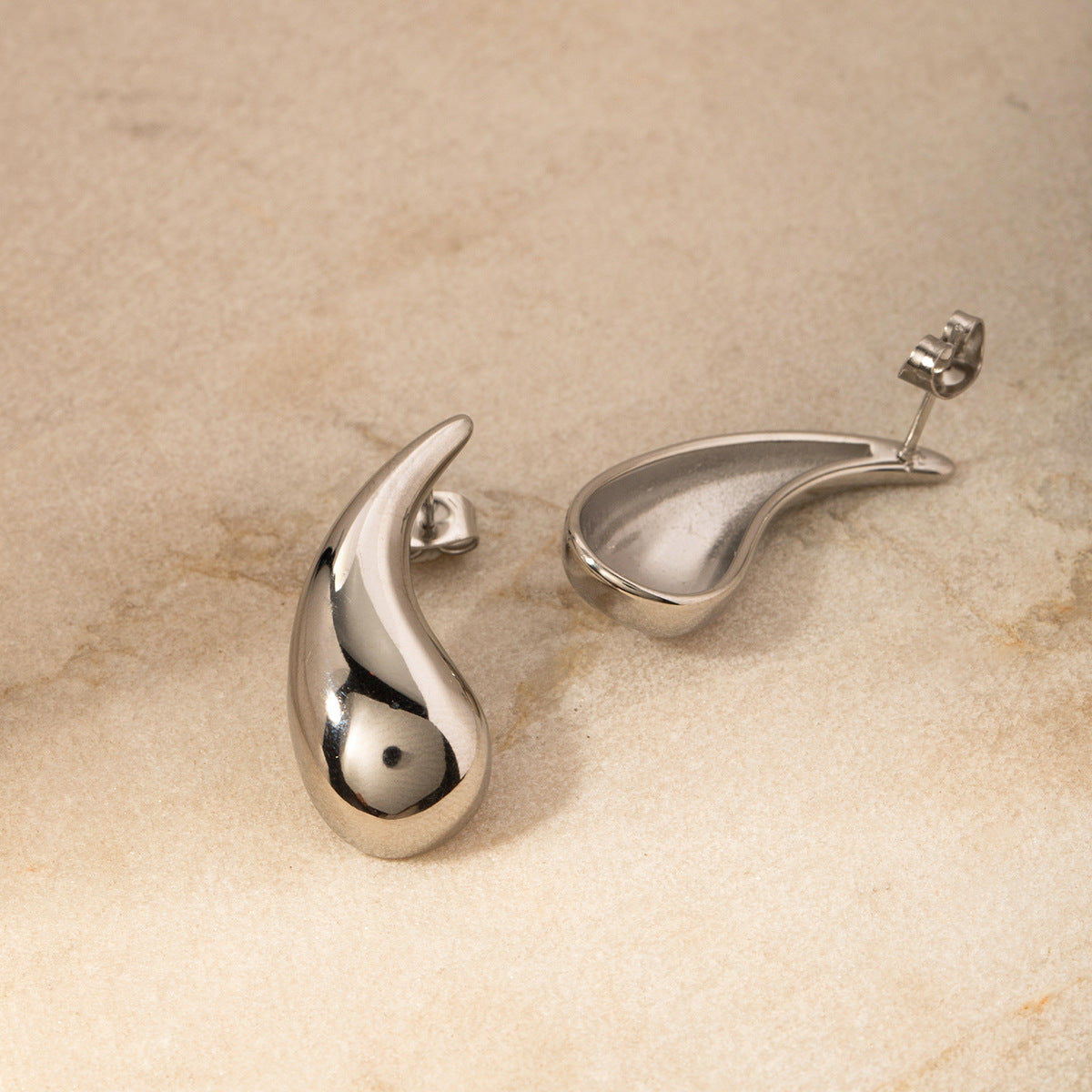 Minimalist Geometric Teardrop Stainless Steel Earrings with Plating for Women
