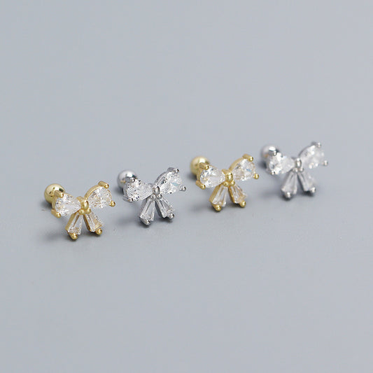 Deliziosi Orecchini a Lobo a Fiocco Placcati in Argento Sterling 925 con Zirconia Cubica