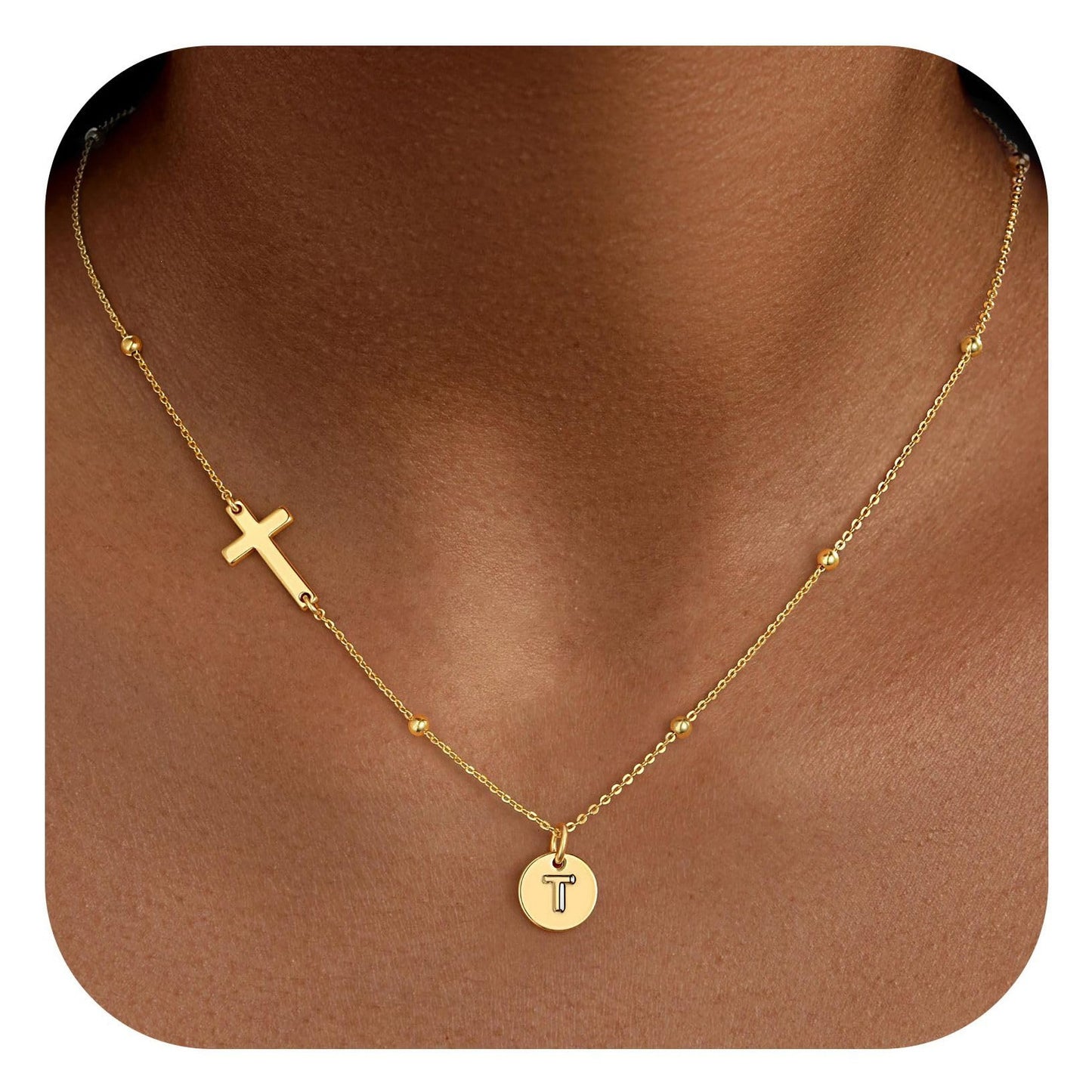 Casual Stainless Steel Cross and Letter Pendant Necklace for Women