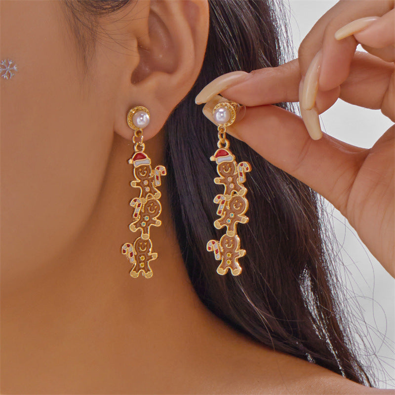 Pendientes colgantes con temática navideña con dijes de Papá Noel, reno, muñeco de nieve, hombre de jengibre y campana de aleación de zinc, acabado galvanizado, unisex.
