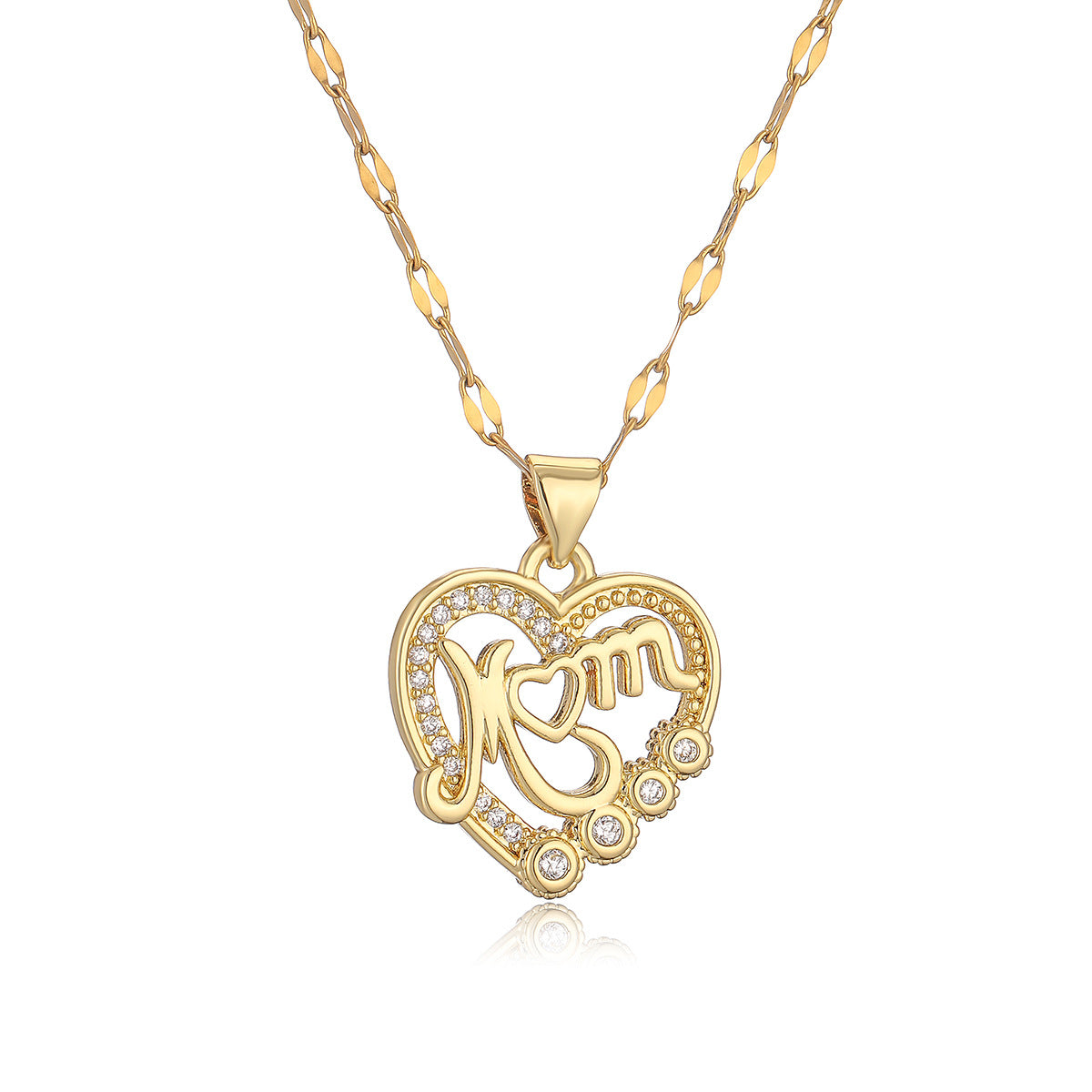 Ciondolo minimalista a forma di cuore in rame placcato oro 18K con zirconi per donna — Elegante catena per clavicola