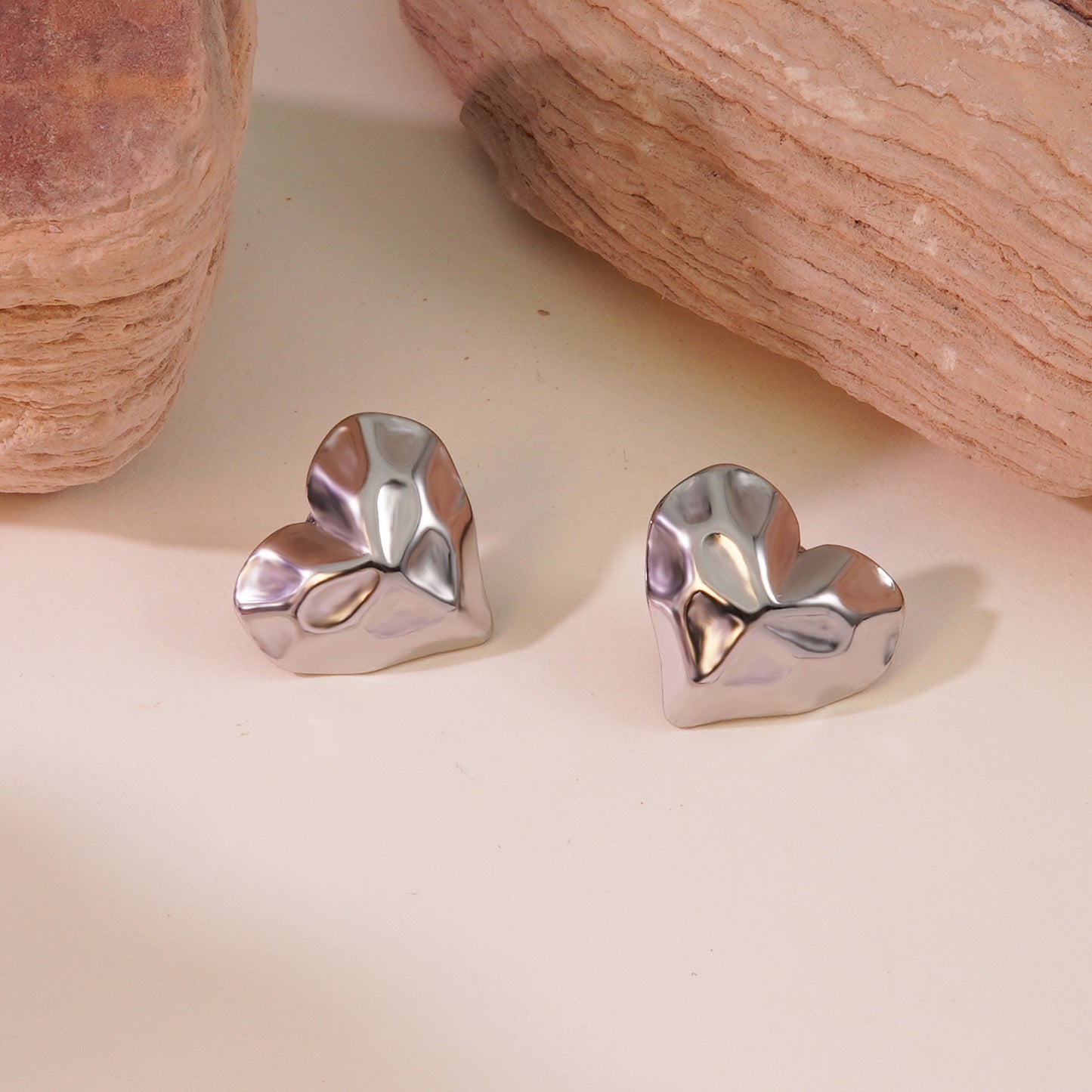 Sweet Heart Shaped Plated Stainless Steel Earrings for Women