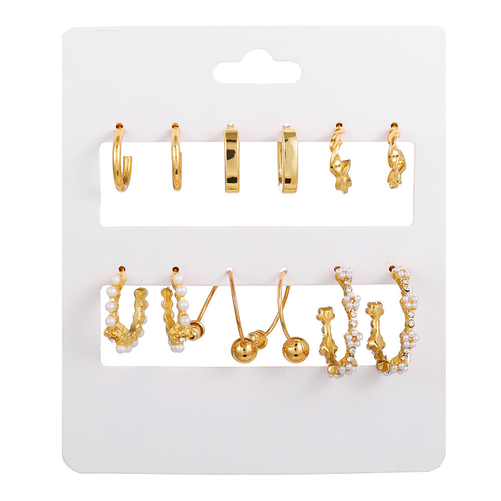 Vintage Sweet Round Heart Alloy Plated Pearl Hoop Earrings for Women
