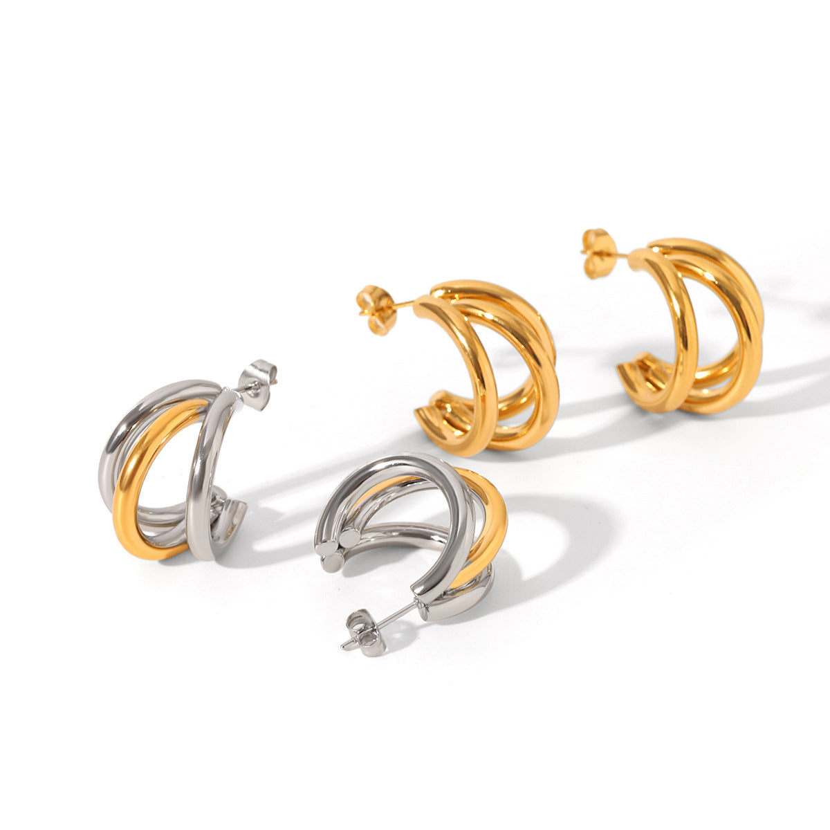 Minimalist Geometric Stainless Steel Earrings for Women with Gold and Silver Plated Finish