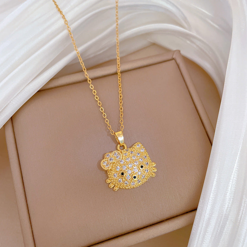 Sweet Elegant Cartoon Butterfly Geometric Rhinestone Brass Pendant Titanium Steel Necklace Cable Chain