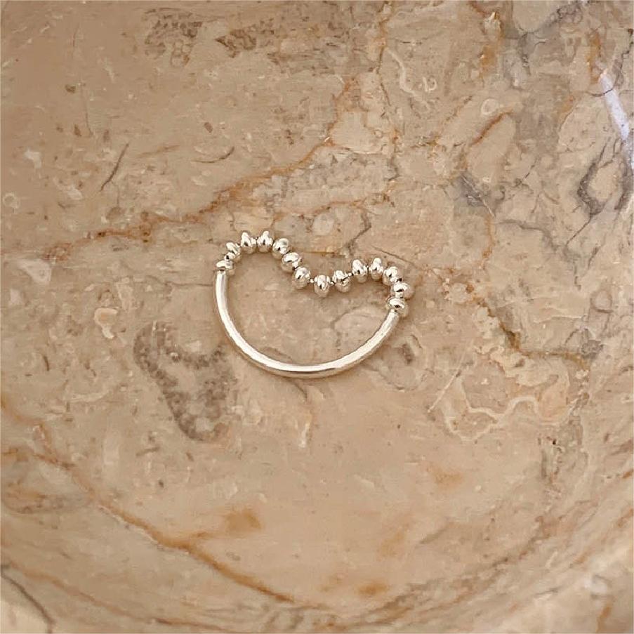 Anello geometrico con perline placcato argento sterling 925, delicato e minimalista, da donna
