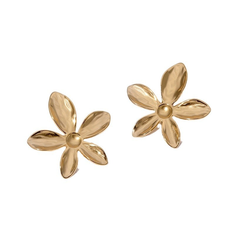 Minimalist Floral Stainless Steel Earrings for Women with Vacuum Plated 18K Gold Finish Titanium Steel Posts