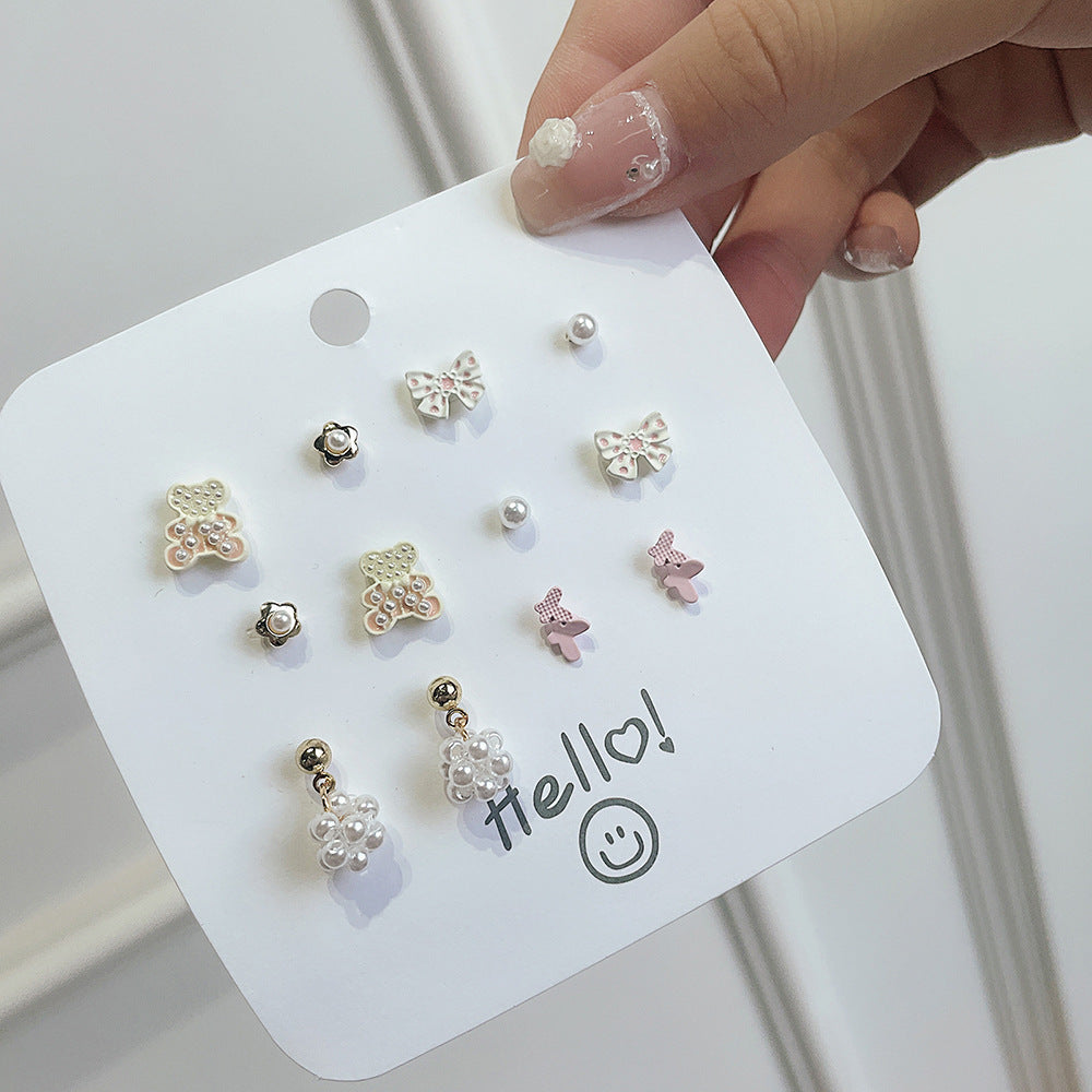 Sweet Geometric Floral Ceramic Stud Earrings with Stainless Steel Posts