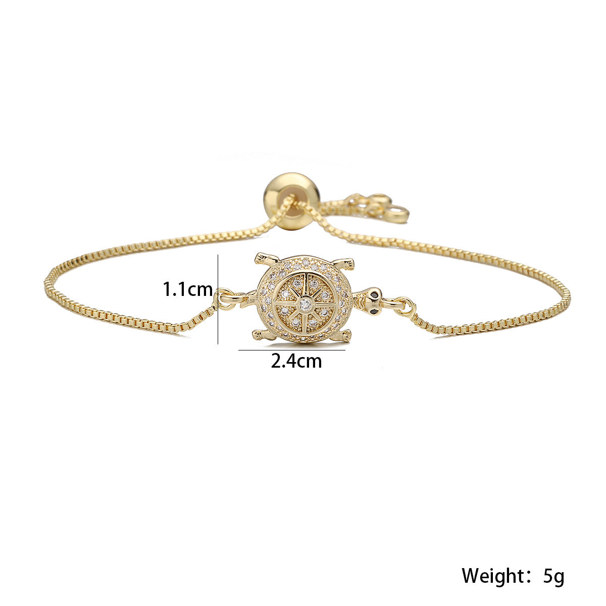 Minimalist Luxury Geometric 18K Gold Plated Brass Cubic Zirconia Turtle Bracelet for Women