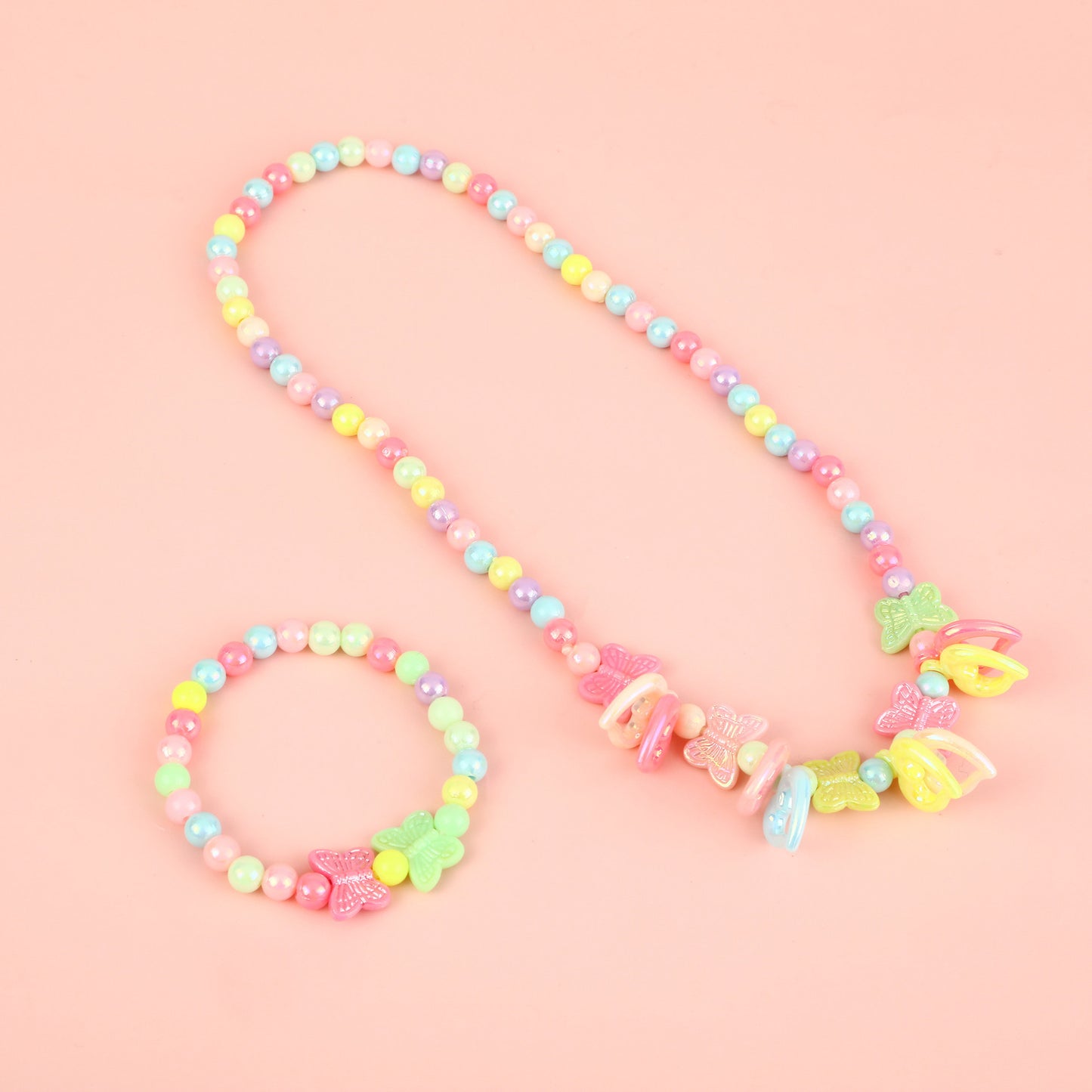Cartoon Unicorn Pendant Necklace Set with Colorful Dopamine Beads for Kids, Resin Animal Charm on Round Bead Chain, Princess Style Children's Jewelry