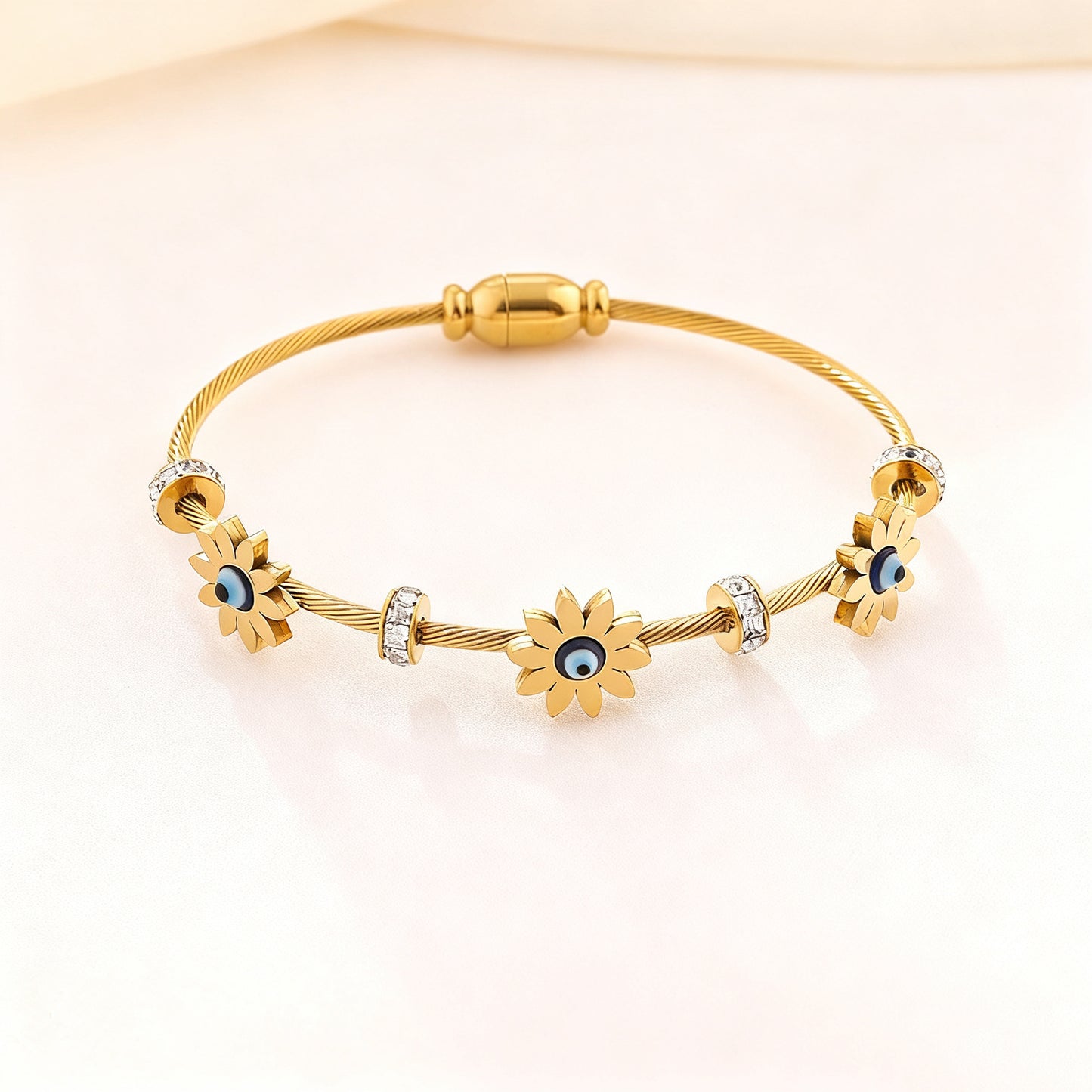 18K Gold Plated Stainless Steel Round Evil Eye Bracelet