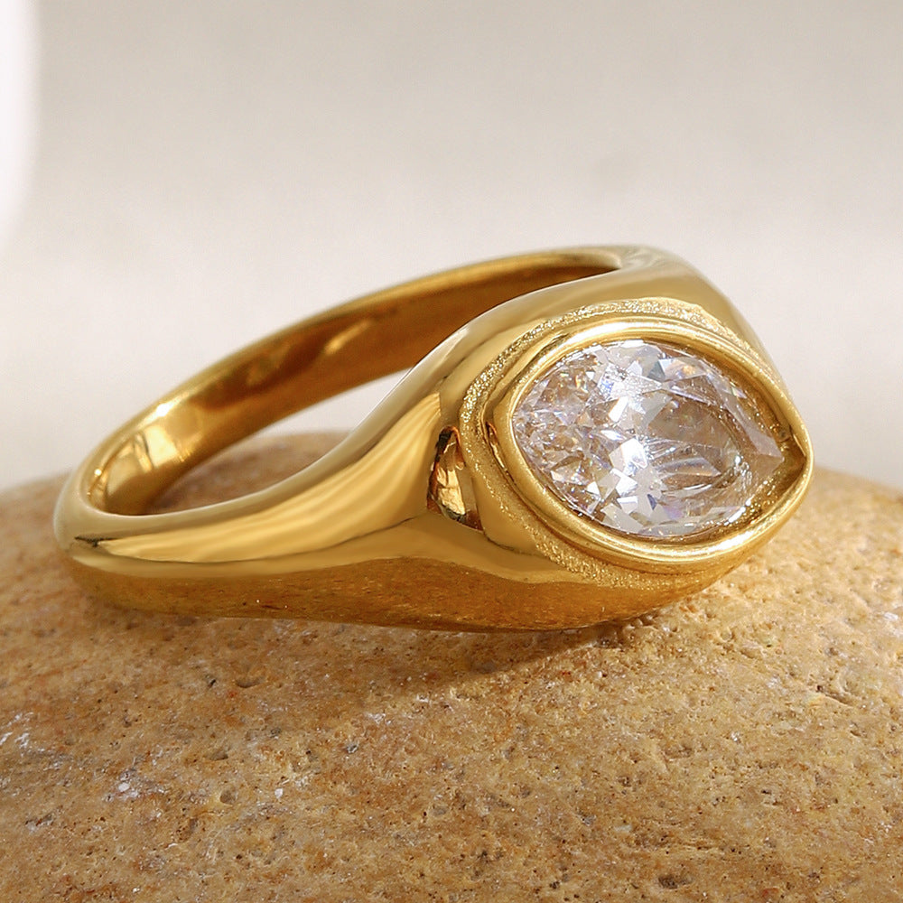Anello geometrico da donna in acciaio inossidabile placcato oro 18 carati, ispirato al vintage, dal design alla moda casual e adatto all'ufficio