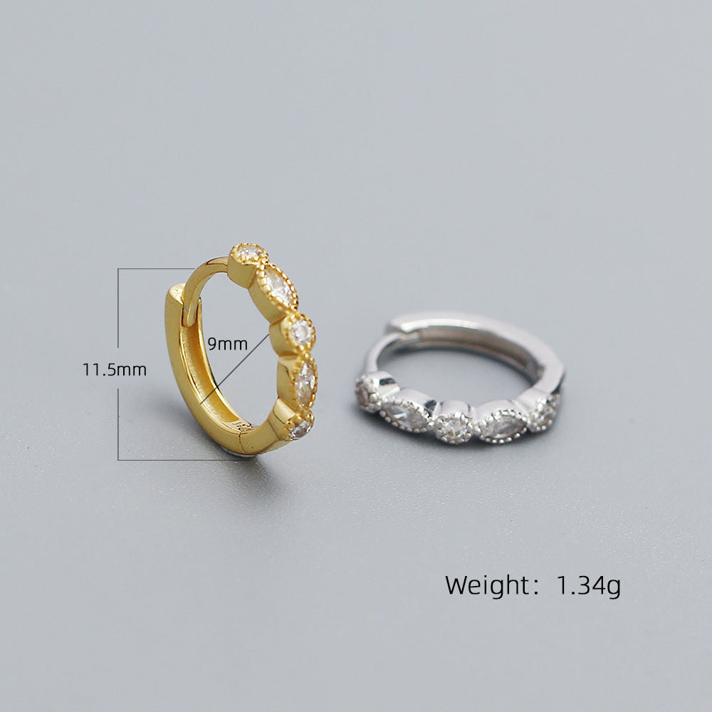 Sweet 925 Sterling Silver Geometric Round Oval Cubic Zirconia Inlay Hoop Earrings for Women