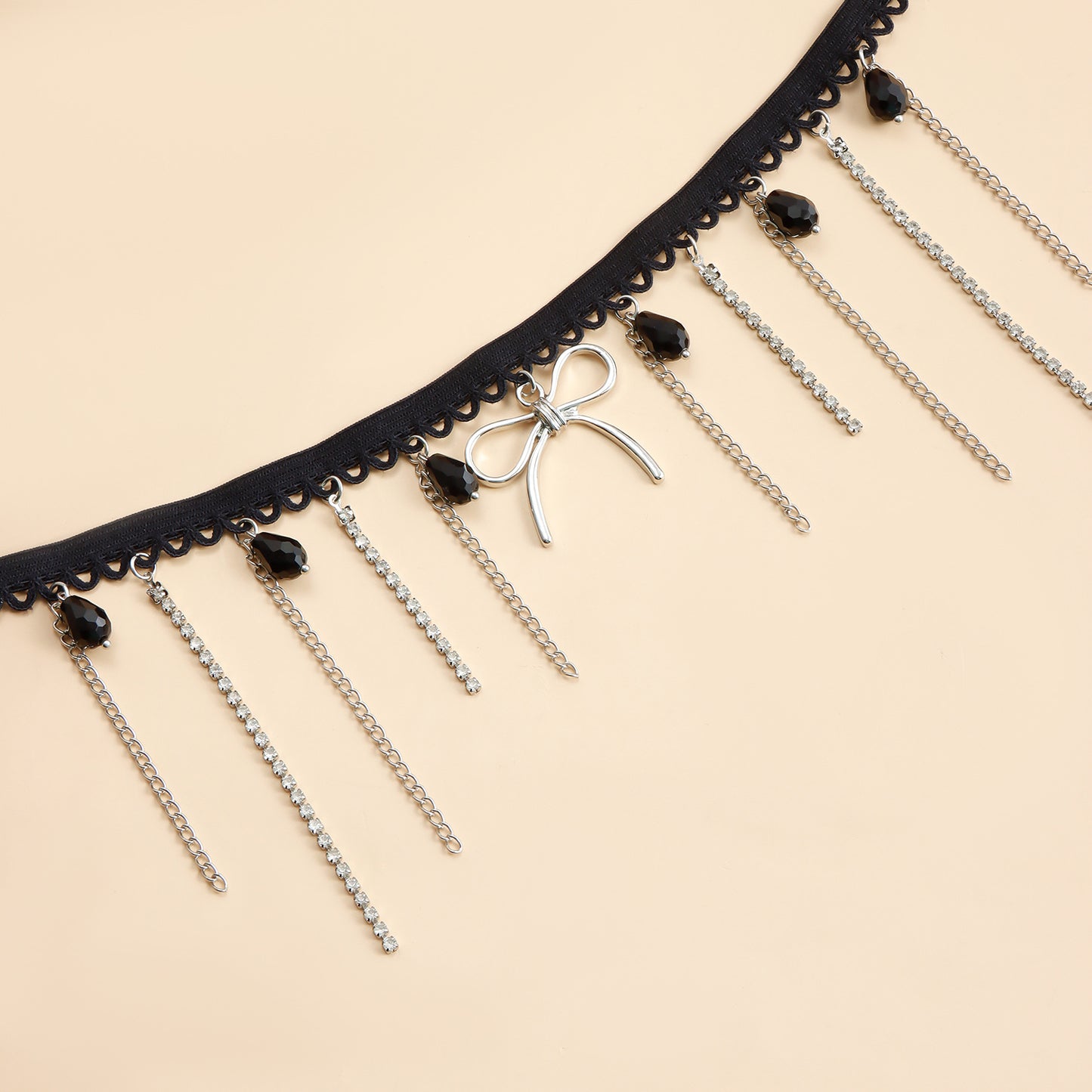 Dark Gothic Ribbon Bow Pendant Necklace for Women with Plated Alloy Charm and Delicate Clavicle Chain