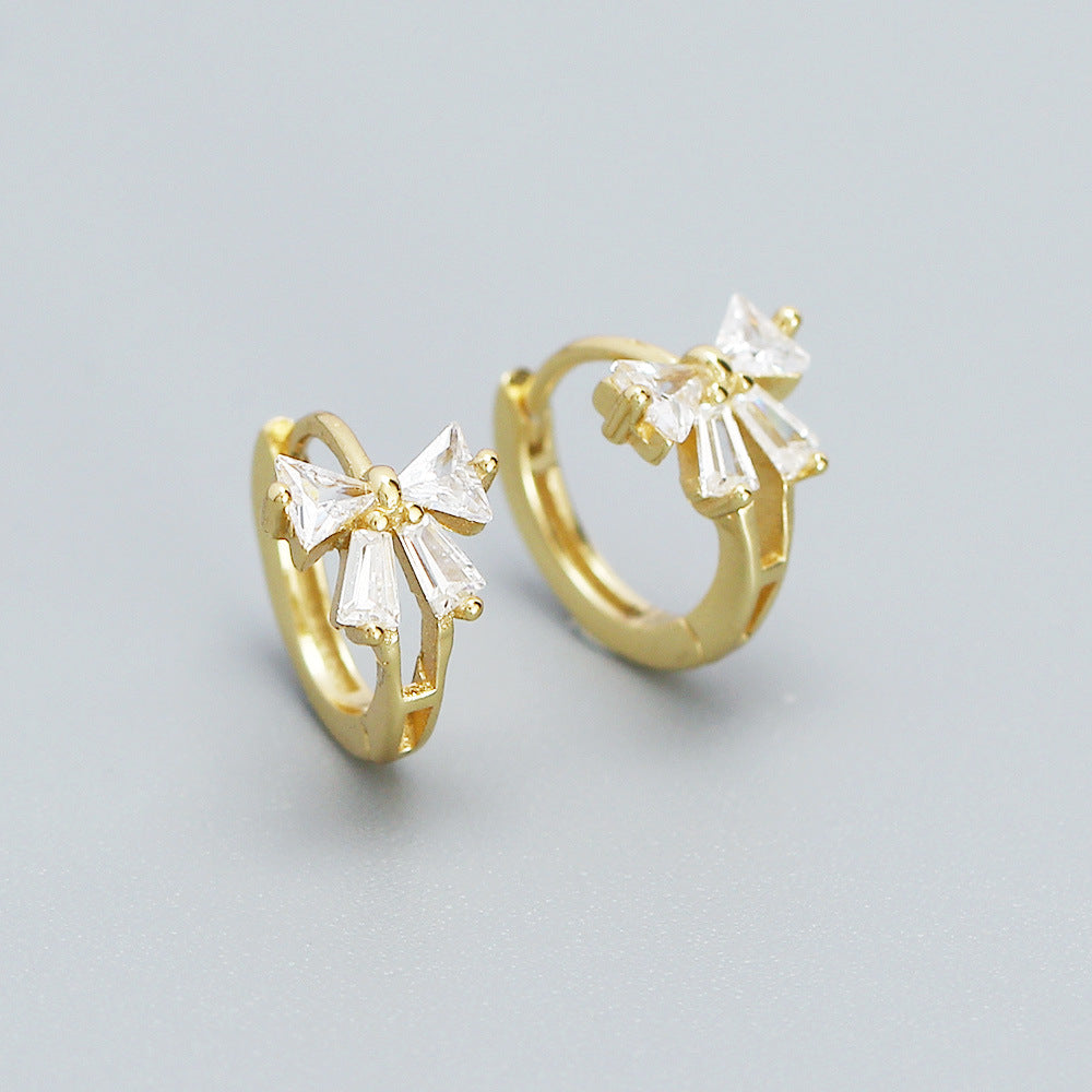 Elegant Bowknot Stud Earrings in Sterling Silver with Zirconia Inlay for Women