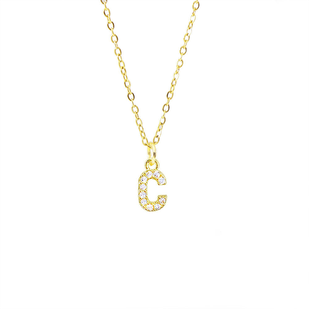Collar con colgante de cadena de serpiente de oro chapado en acero titanio con forma de letra minimalista para mujer con incrustaciones de circonita cúbica