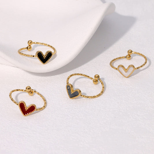 Sweet Minimalist French Vintage Heart-Shaped Stainless Steel Open Ring for Women with Plated Finish