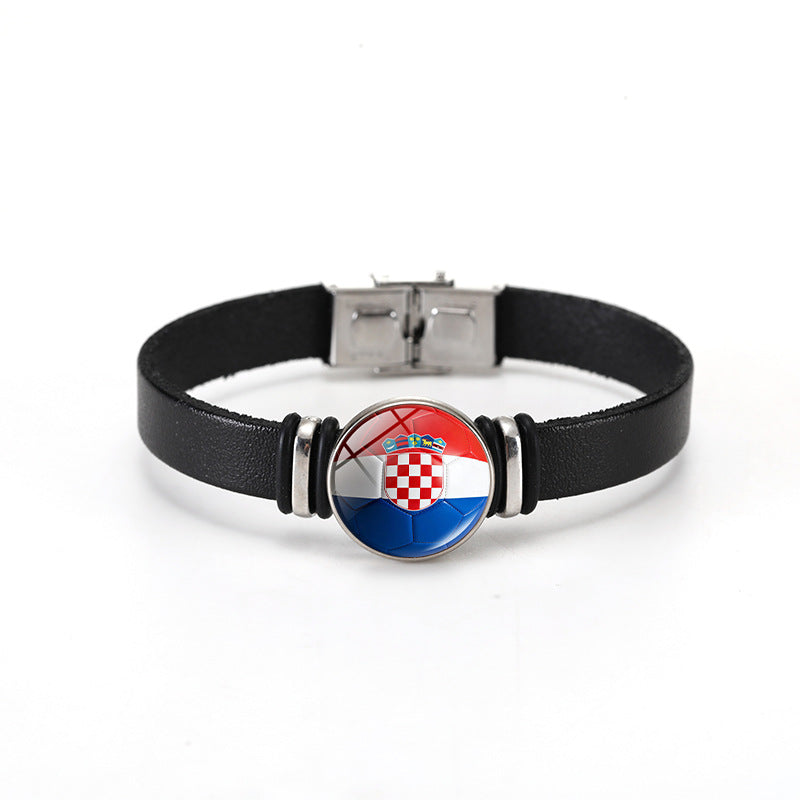 Unisex Geometric Round Leather Bracelet with Snap Button