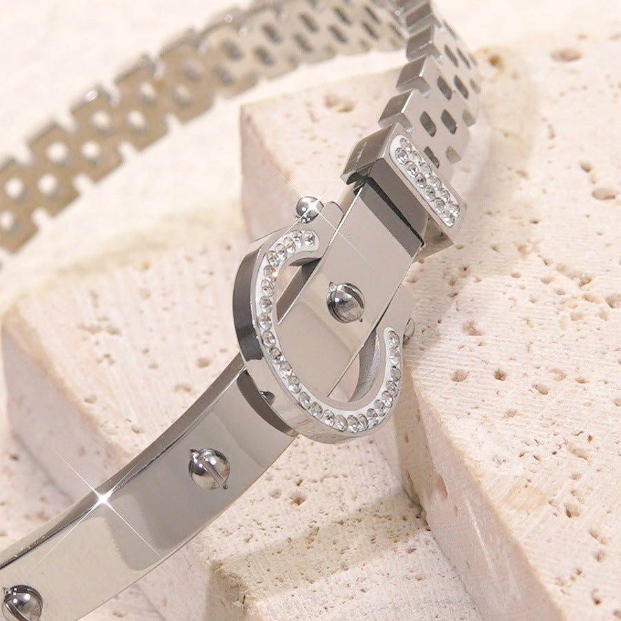 Luxury Elegant Round Polished Stainless Steel Titanium Steel Bracelet Geometric Fashion Jewelry
