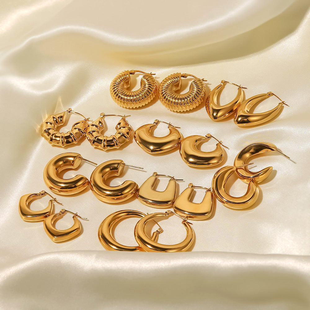 Geometric Vintage French Style Lightweight Hollow Stainless Steel Earrings with Plating Finish for Women