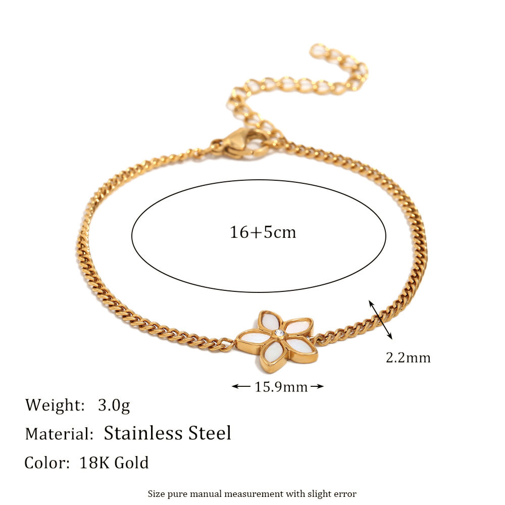 Fashionable Floral Shell Pendant Necklace for Women Stainless Steel with 18K Gold Plating
