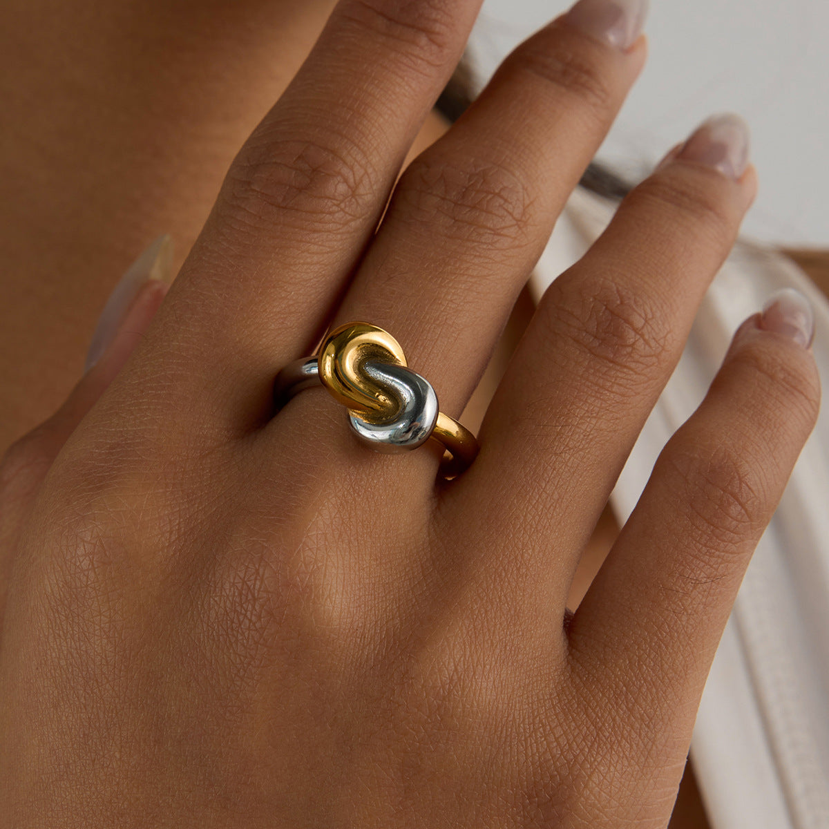Geometric Stainless Steel Plated Ring for Women with Modern Minimalist Style and Sleek Line Detail