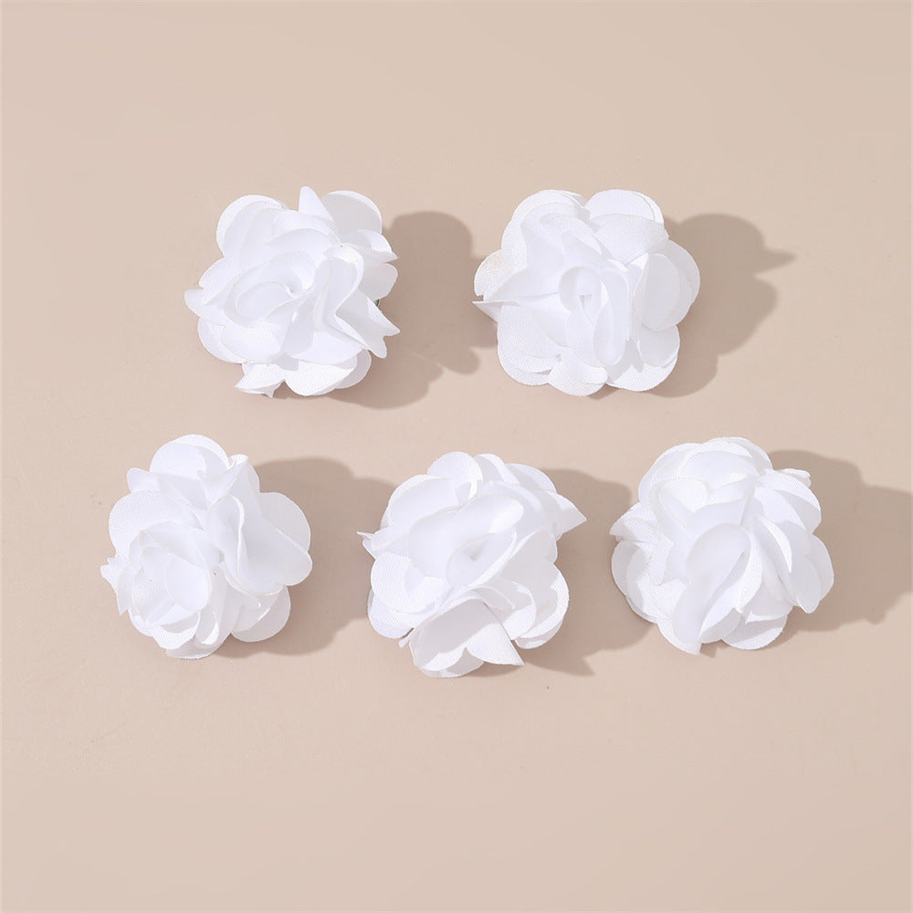 Set di Fermagli per Capelli Floreali Carini per Bambini, Mollette Artigianali in Tessuto con Rose dai Bordi Bruciati in Rosso, Nero e Bianco