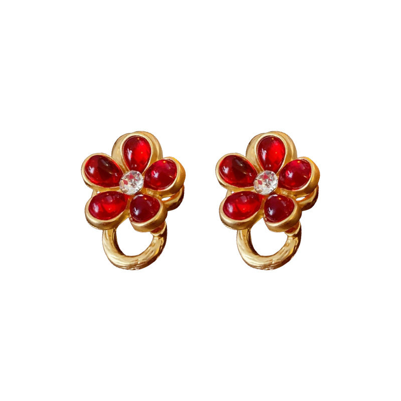 Set collana con ciondolo in vetro floreale vintage con orecchini e bracciale in lega per donna, gioielli di lusso galvanizzati