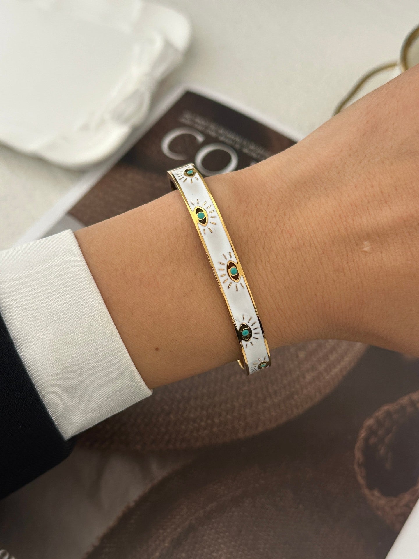 Elegante Bracciale a Maglie con Perle e Stella in Acciaio Inossidabile Placcato da Donna