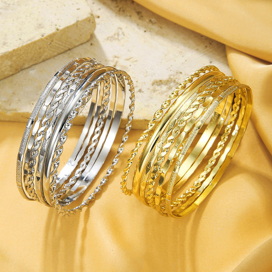 Punk Irregular Geometric Rhombus Round Twisted Rope Chain Plated Iron Bracelet Set for Women