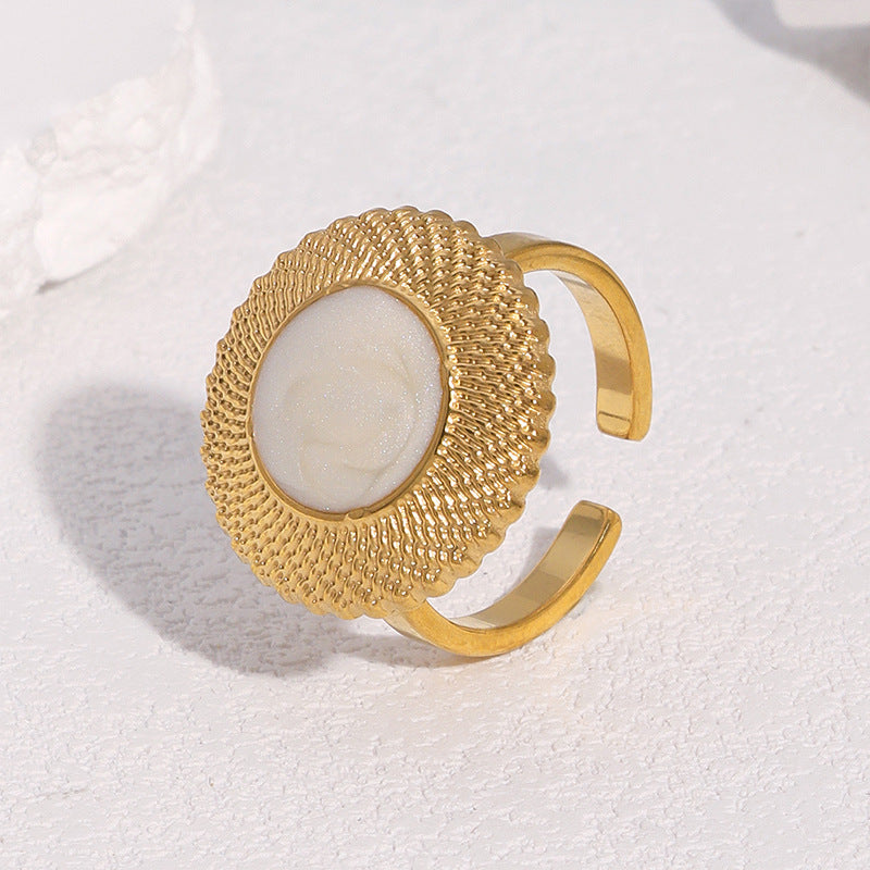 Vintage French Minimalist Geometric Open Ring 18K Gold Plated Stainless Steel Jewelry for Women