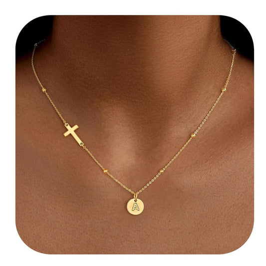 Casual Stainless Steel Cross and Letter Pendant Necklace for Women