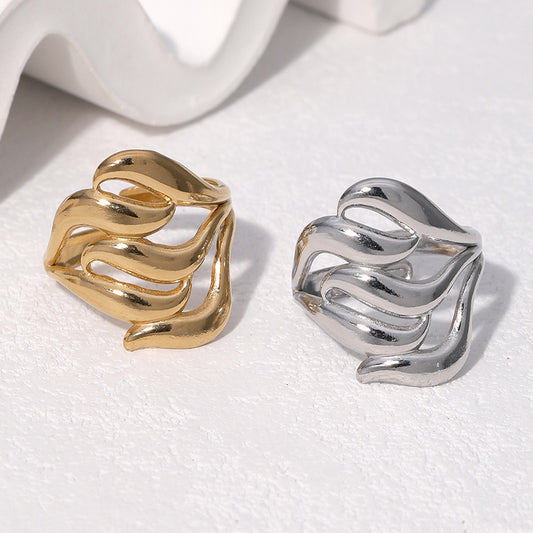 Anello aperto geometrico vintage minimalista placcato oro 18 carati in acciaio inossidabile da donna