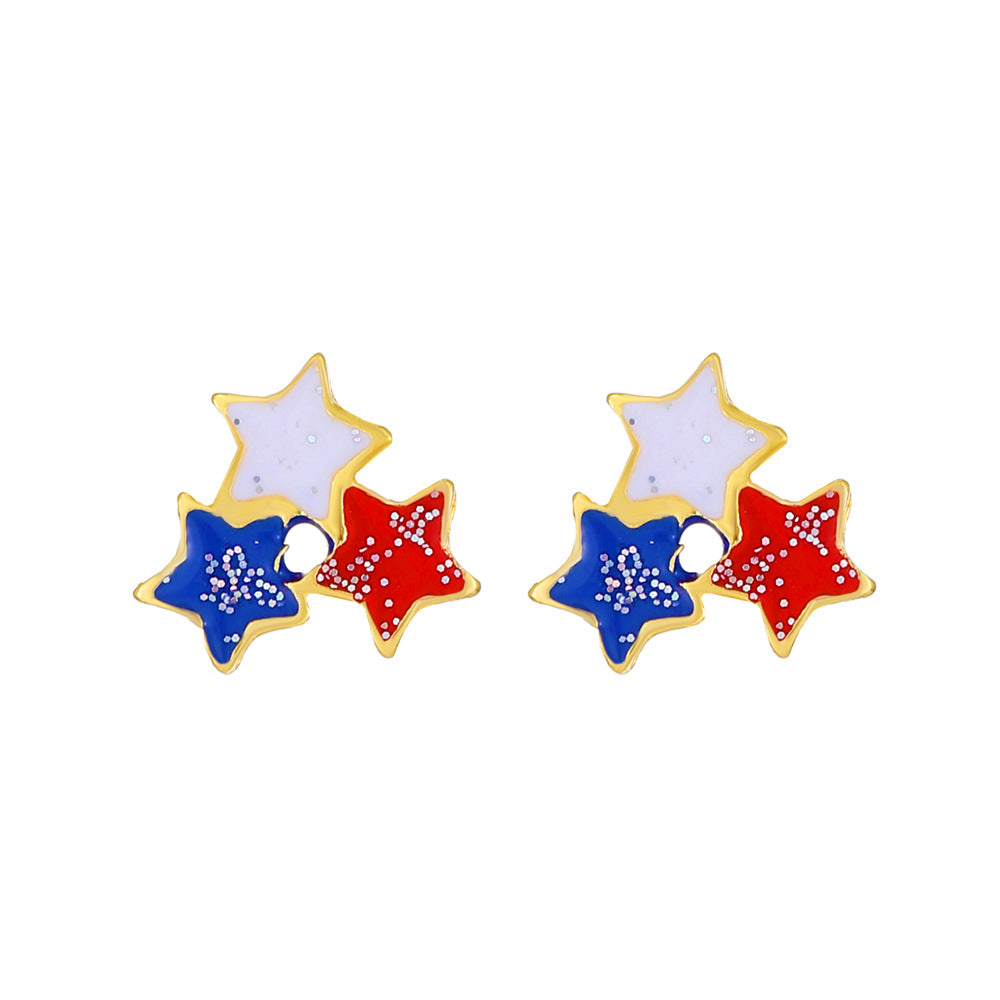 Vintage Geometric Oval Alloy Drip Oil Rhinestone Plated Earrings for Women