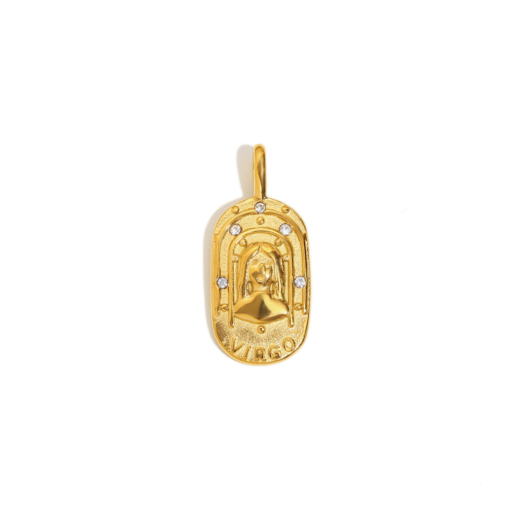 Ciondolo a barra vintage quadrato in acciaio inossidabile placcato oro 18K con segno zodiacale