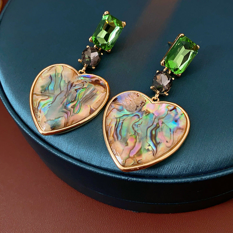 Orecchini a perno vintage a forma di cuore in acrilico con intarsio di strass, stile artistico retrò, con perni in acciaio inossidabile