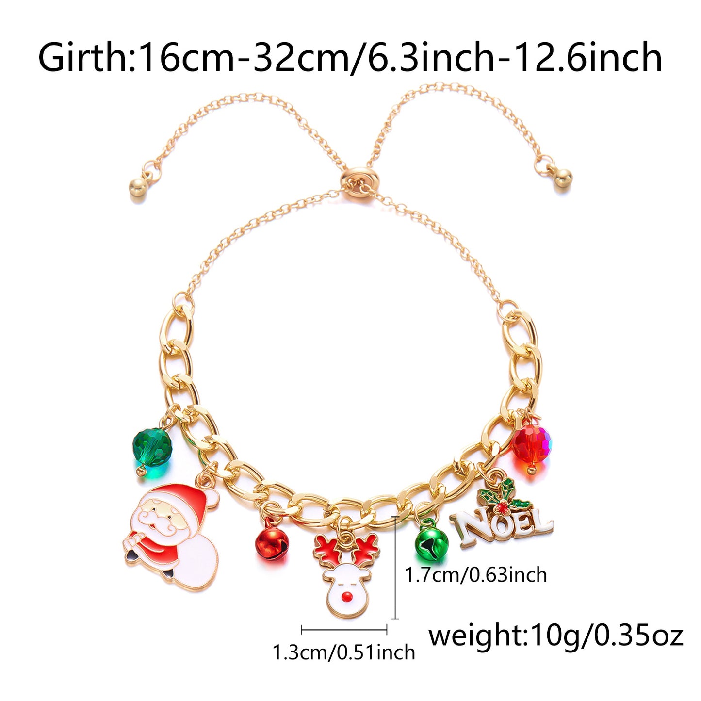 Pulsera de aleación con colgantes de árbol de Navidad, muñeco de nieve, campana, reno y bastón, esmaltada, para mujer