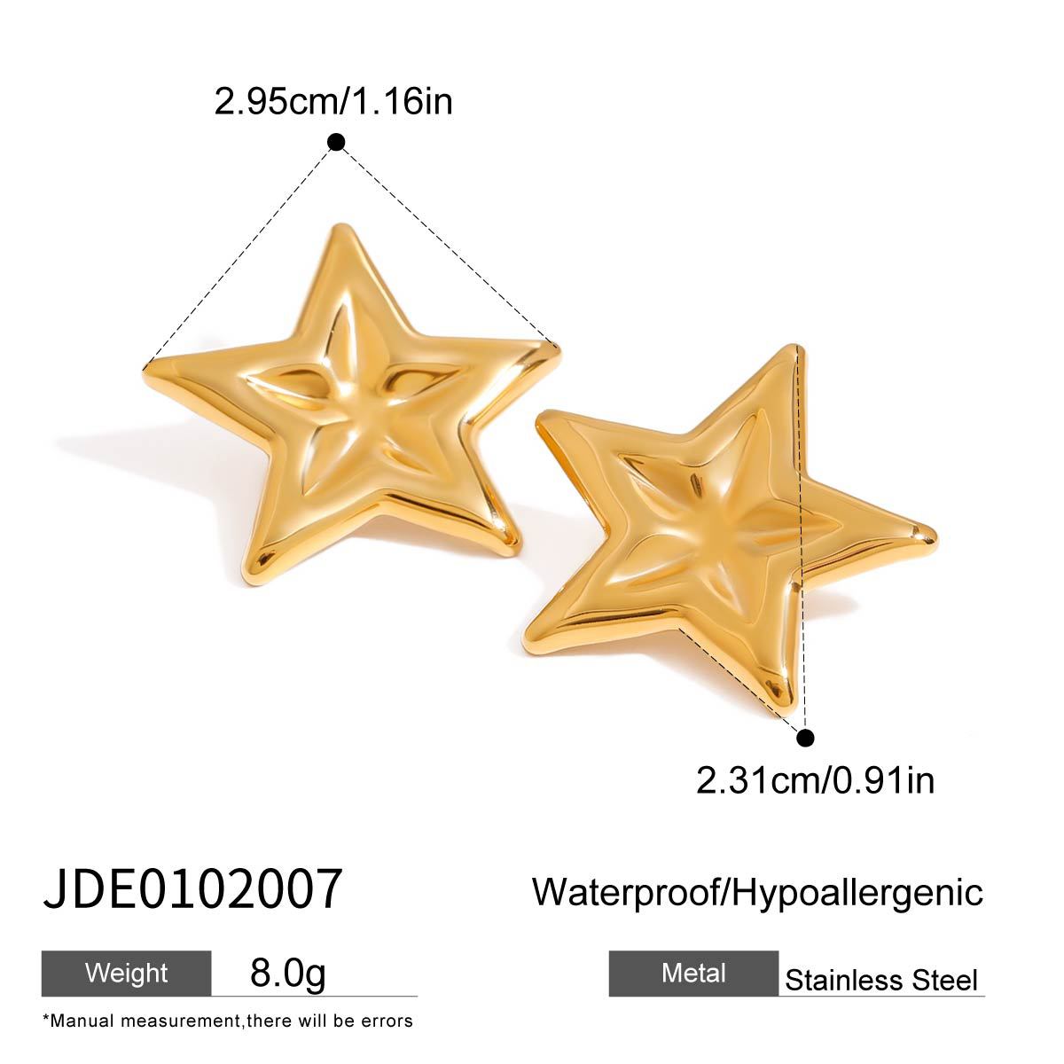 Minimalist Elegant Star Stainless Steel Titanium Steel Plated Necklace Earring Ring Set for Women