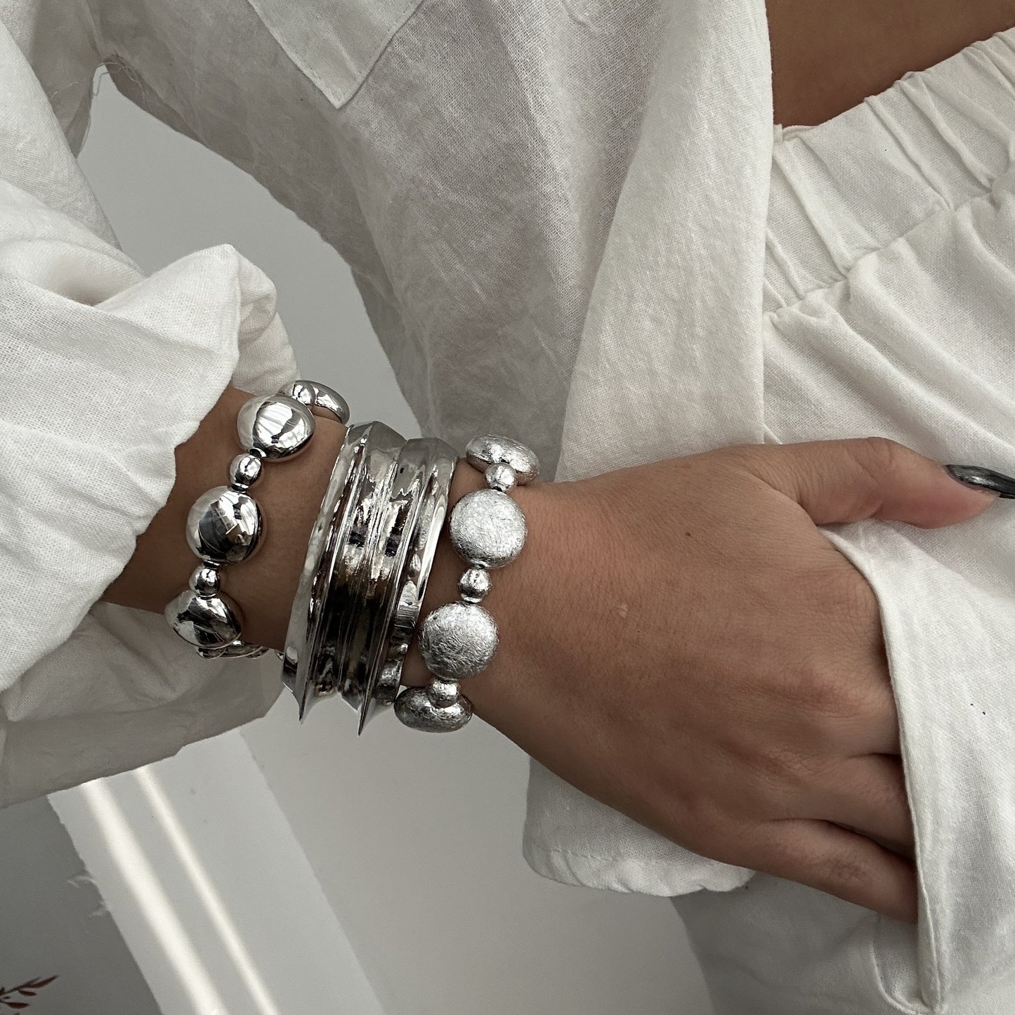 Bracciale a fascia aperta a doppio strato in lega placcata geometrico minimalista