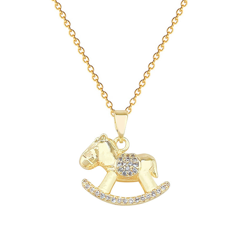 Sweet Geometric Moon Rhinestone Plated Titanium Steel Necklace with Brass Pendant Cable Chain Unisex