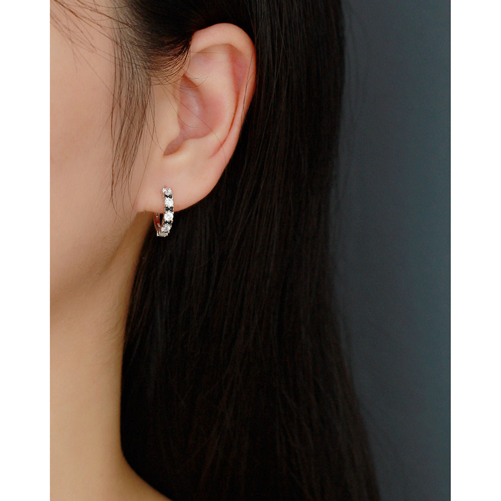 Minimalist 925 Sterling Silver Round Geometric Cubic Zirconia Inlay Hoop Earrings