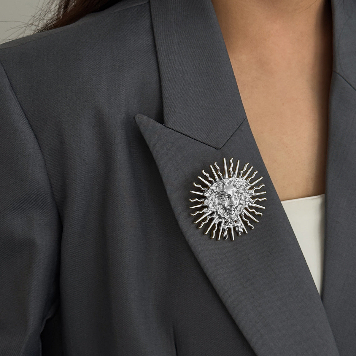 Creative Geometric Sun Goddess Relief Brooch Zinc Alloy Plated Pin for Women DIY Charm Bar